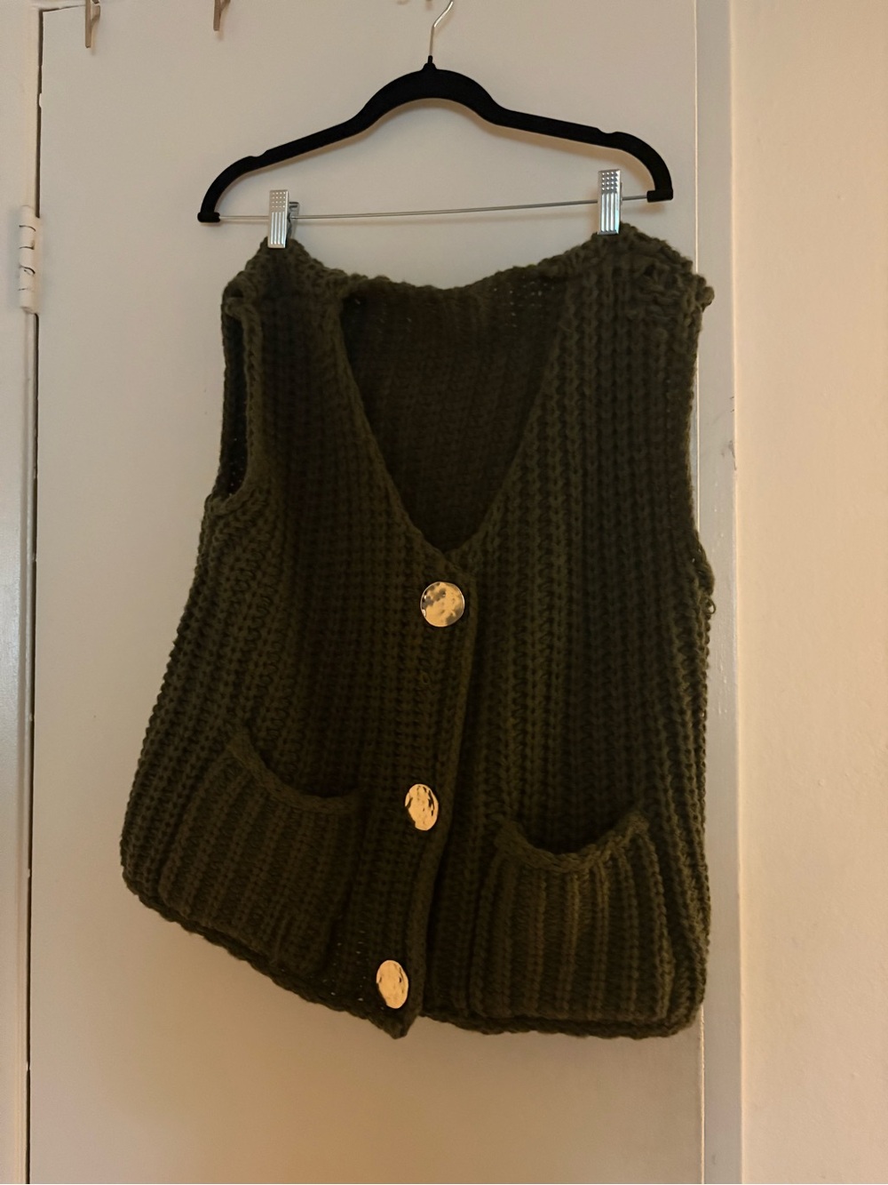 Olive Knit Button-Front Women's Vest